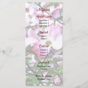 Brautmenü mit rosa Hartriegelblüten Menükarte