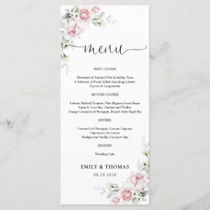 Brautmenü mit rosa Rosen Menükarte