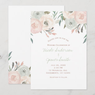 Brautmoderne Florale Hochzeit in rosa Salbei Minzg Einladung