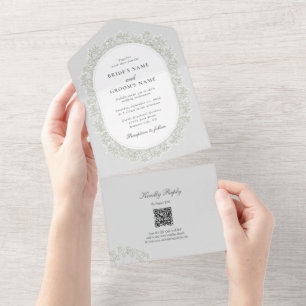 Brautmonogramm mit Schleierkraut Gypsophila Floral All In One Einladung