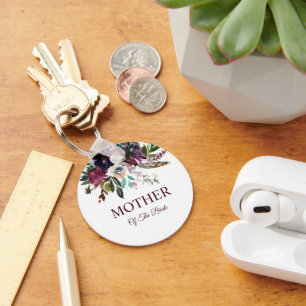 Brautmutter Burgund Floral Weiß Schlüsselanhänger