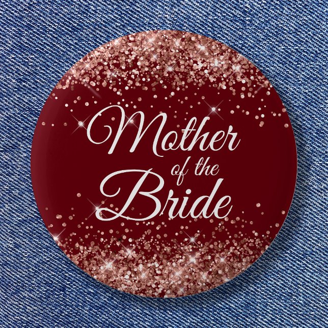 Brautmutter Rose Gold Glitter Burgund Button (Mother of the Bride Rose Gold Glitter Burgundy Button)