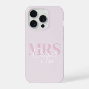 Brautname mit Hochzeitsdatum in rosa Schriftfarbe iPhone 15 Pro Hülle