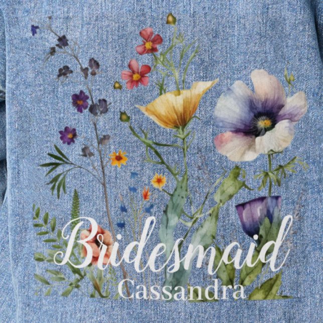 Brautname Wilde Blume Wasserfarben Blumenhochzeit Jeansjacke (Von Creator hochgeladen)
