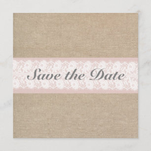 Brautpaar-Ankündigung mit Jute & Spitze in Rosa zu Save The Date