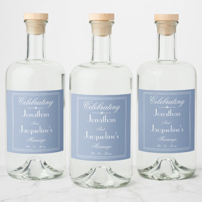 Brautpaarung und Bräuche Chic Dusty Blue Alkoholflaschenetikett (Flaschen)