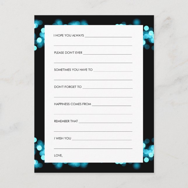 Brautparty Advice Card Türkise Hollywood Glam Hinweiskarte (Vorderseite)