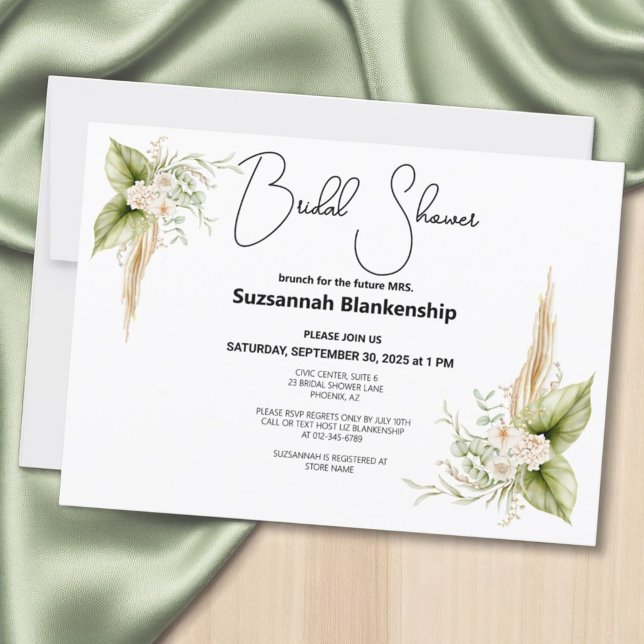 Brautparty an der Blumenecke stilvoll Einladung (Bridal shower template invitation front has a solid white back)