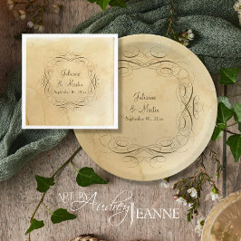 Brautparty Antike Vintage Kalligraphie Wirbel Serviette