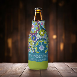 Brautparty Aquamarin und grüne Retro-Blume Flaschenkühler