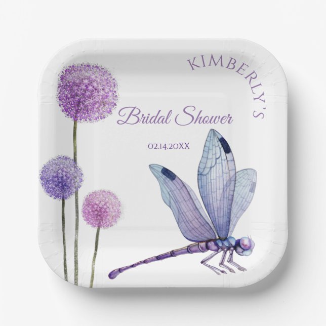 Brautparty Aquarell Lila Blumen Papierpla Pappteller (Vorderseite)