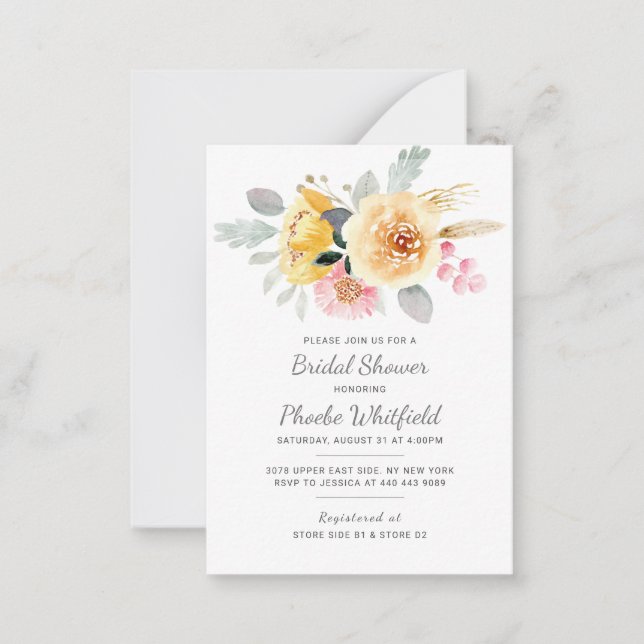 Brautparty Aquarellblume Moderne Botanische Modern Mitteilungskarte (Vorderseite)