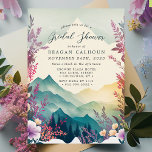 Brautparty: Aquarellfarbene Frühlingsgebirge Einladung<br><div class="desc">Diese Watercolor Blumen Spring Mountains Bridal Dusche Einladung ist die perfekte Möglichkeit, die bevorstehenden Nuptials der Braut zu feiern. Die Einladung zeigt eine atemberaubende Landschaft mit sanften Hügeln und majestätischen Bergen in der Ferne, die alle in zarten Pastelltönen gehalten sind, die die Frische und Schönheit des Frühlings hervorrufen. Das zentrale...</div>