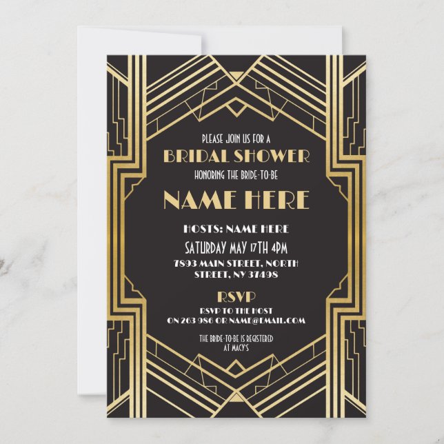Brautparty Art Deco Gold Party der 1920er Jahre la Einladung (Vorderseite)