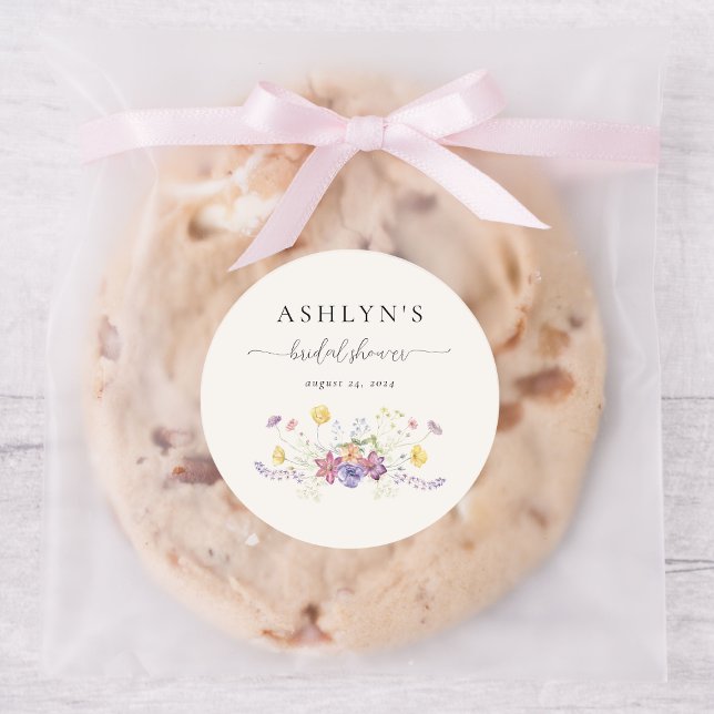 Brautparty-Aufkleber für Wasserfarben-Wildblume Runder Aufkleber (Von Creator hochgeladen)