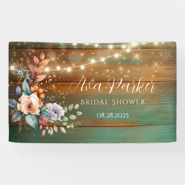 Brautparty aus aquamarinem und Kupferholz Banner (Horizontal)