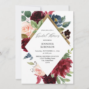 Brautparty aus Burgund, Navy und Blush Pink Einladung