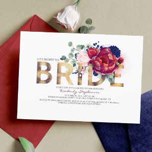 Brautparty aus Burgund Rot und Navy Blue Floral Einladung