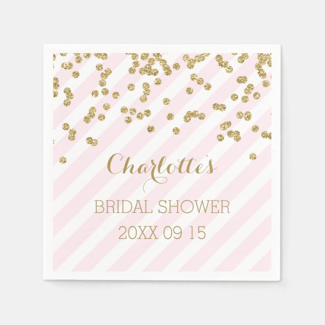 Brautparty aus rosa goldfarbenem Confetti Streifen Serviette (Vorderseite)