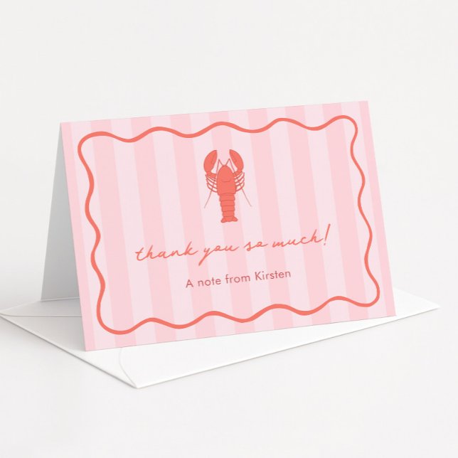 Brautparty aus rosa und roter Hand Dankeskarte (Pink and red hand drawn lobster doodle bridal shower thank you card or personal stationery)