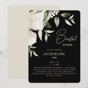 Brautparty aus schwarzem und cremeweißem Hydrangea Einladung