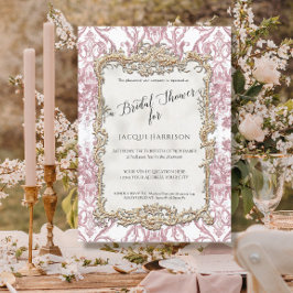 Brautparty aus Vintagem Rokoko in Rosa und Gold Einladung