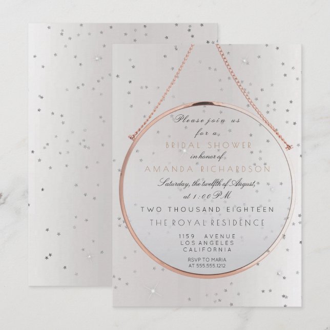Brautparty Bachelorette Silver Pink Rose Einladung (Vorne/Hinten)