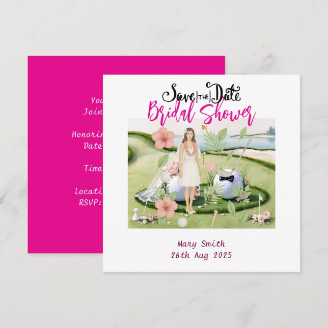 Brautparty Bachelorette zum Thema Golf Hawaii Save The Date (Vorne/Hinten)