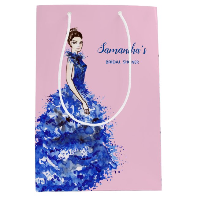 Brautparty begünstige Lady mit Funkelnd Blue Gown Mittlere Geschenktüte (Vorderseite)