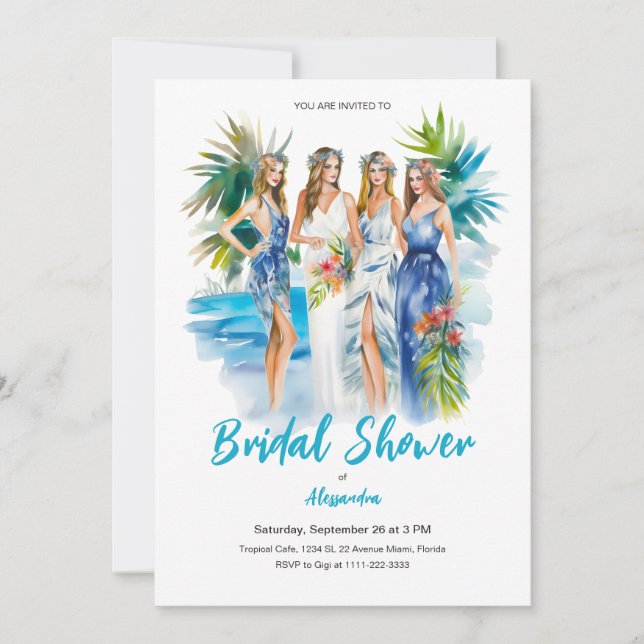 Brautparty bei der Hochzeit am Strand Einladung (Vorderseite)