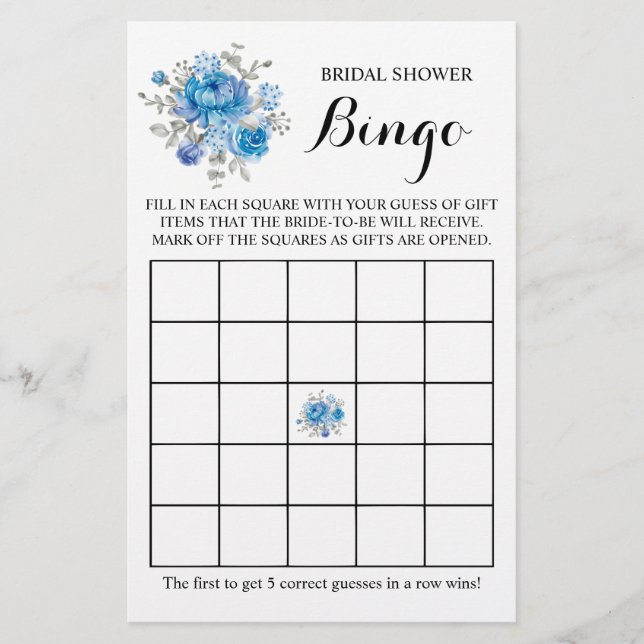 Brautparty Bingo Blueflower Game Card Flyer (Vorne)