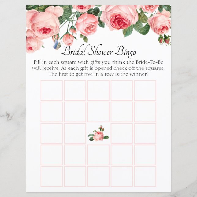 Brautparty Bingo Blushing Pink Rose (Vorderseite)