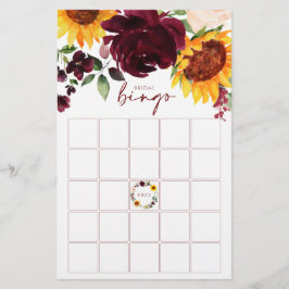 Brautparty Bingo Game Sonnenblumen Burgund Rose