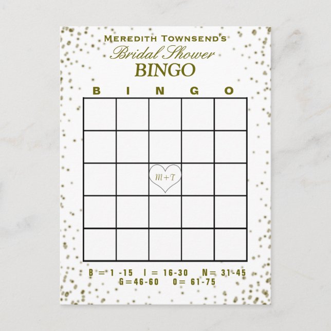 Brautparty Bingo | Gold Confetti Einladung Pos (Vorderseite)