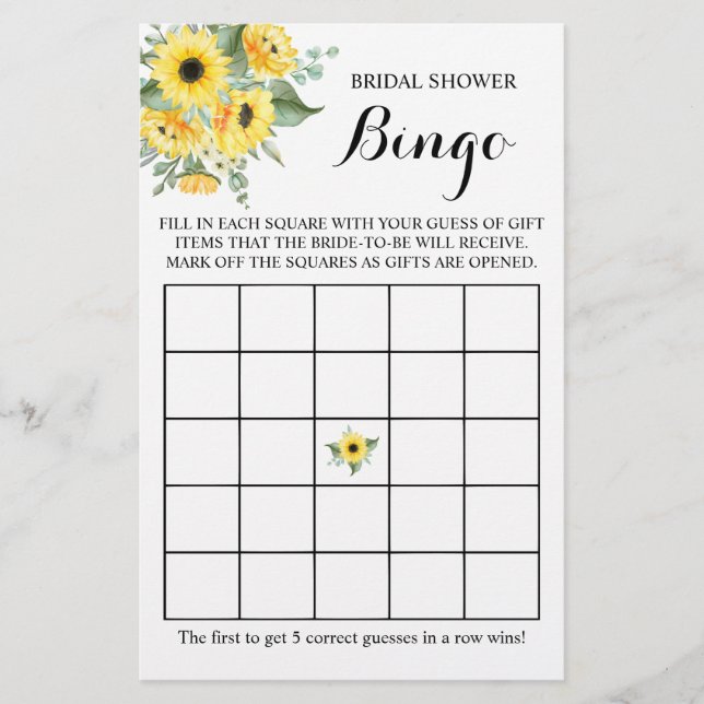 Brautparty Bingo Greenery Sonnenblumenkarte Flyer (Vorne)