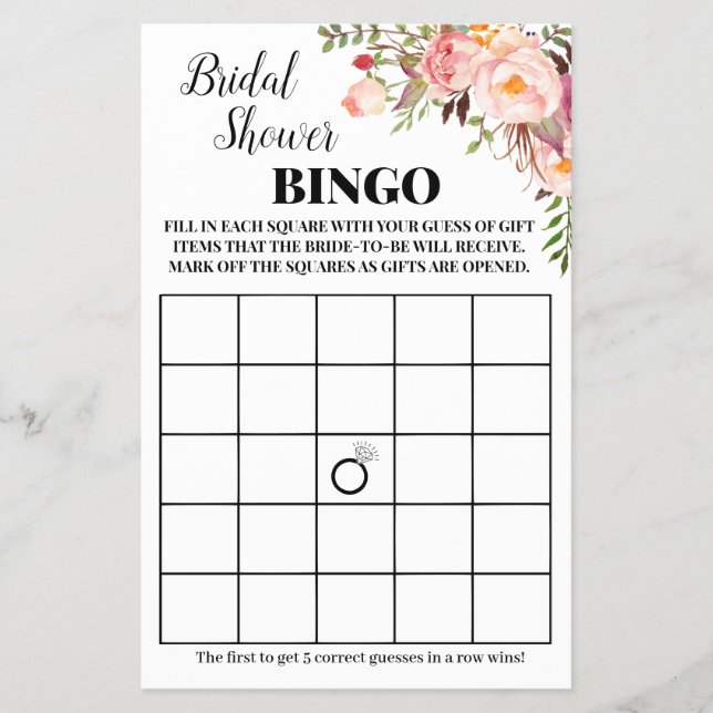 Brautparty Bingo Pink Blume Spielkarte Flyer (Vorne)