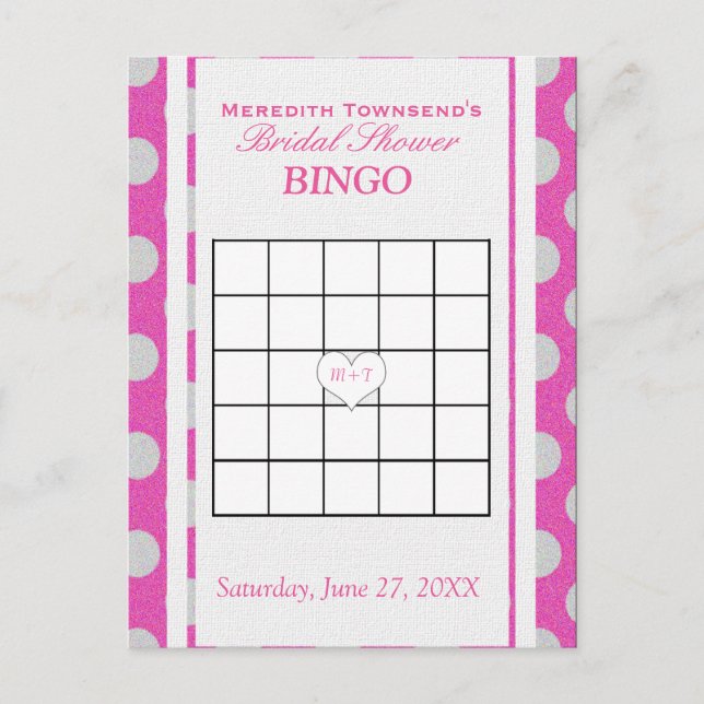 Brautparty Bingo | Rosa und Silber Einladungspostkarte (Vorderseite)
