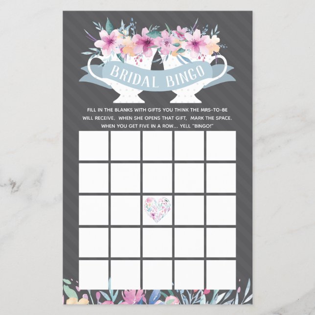 Brautparty Bingo, Tee-Party mit Blume Flyer (Vorne)