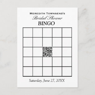 Brautparty Bingo Typografie Einfache Schlichte QR Einladungspostkarte