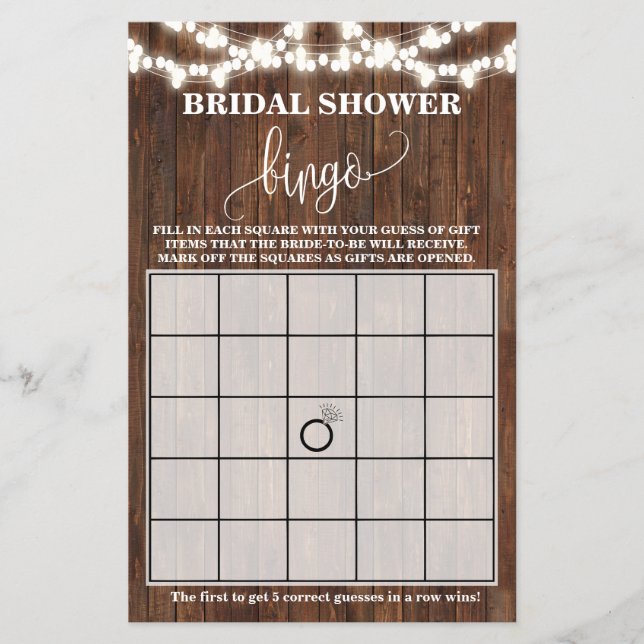 Brautparty Bingo Western Wedding Game Card Flyer (Vorne)