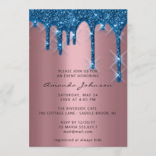 Brautparty Birthday 16. Gold 3D Tropfen Navy Einladung