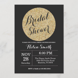 Brautparty Black and Gold Glitzer Einladung