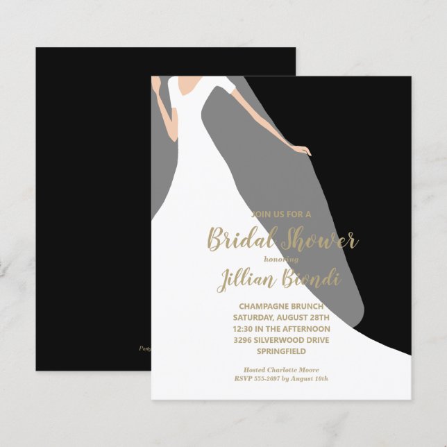 Brautparty Black Einladungen Kleid und Schleier (Vorne/Hinten)