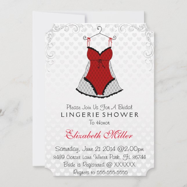 Brautparty "Black & Red Corset" Einladung (Vorderseite)