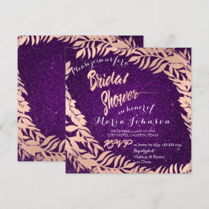 Brautparty Blätter Glitzer Rose Gold Violet Purpl Einladung