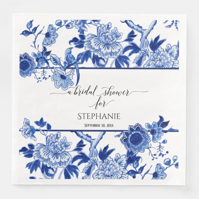 Brautparty Blau Chinoiserie Rodelbahn Serviette (Vorderseite)