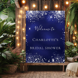 Brautparty Blau silber Glitzer strahlender Empfang Poster