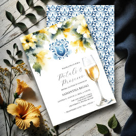 Brautparty Blau und Gelb Petals & Prosecco Einladung