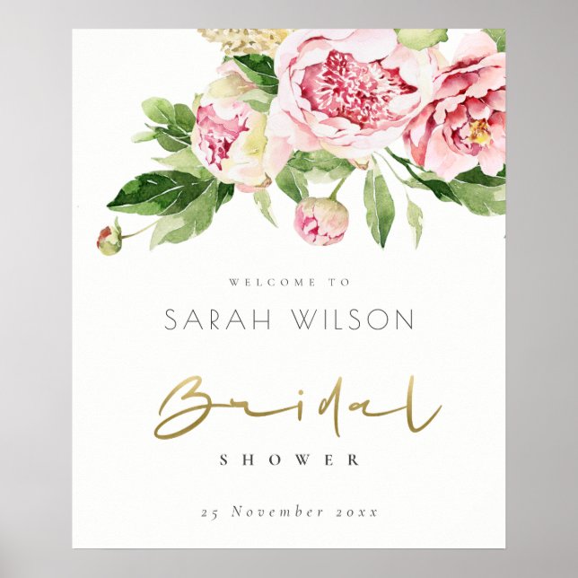 BRAUTPARTY BLAUSH BLUSH FLORAL WATERCOLOR WILLKOMM POSTER (Vorne)