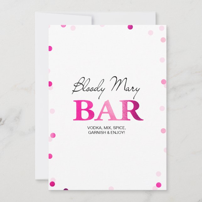 Brautparty Bloody Mary Bar Sign | Rosa Confetti Einladung (Vorderseite)
